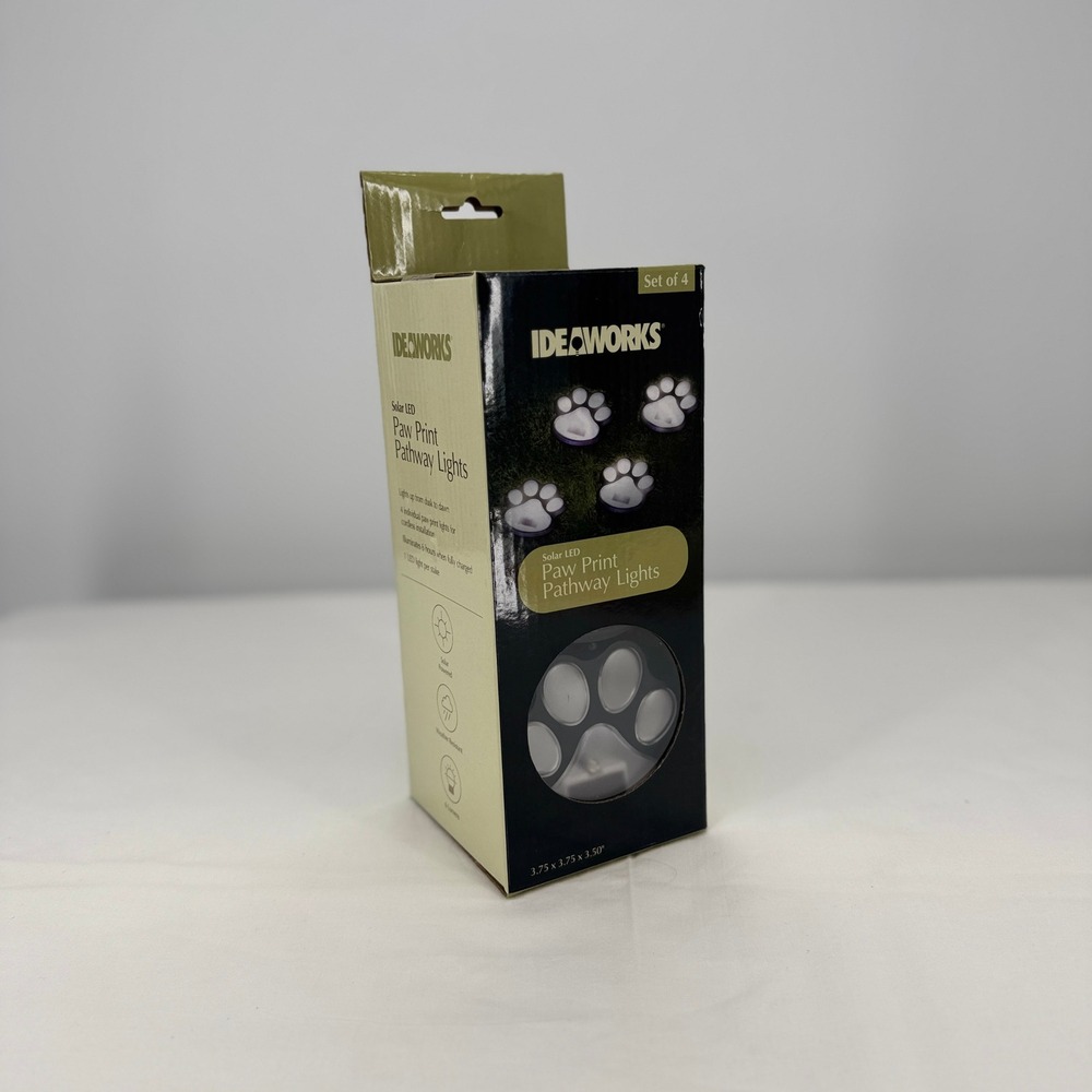 Ideaworks Solar LED Paw Print Pathway Lights Set of 4 Black JB9506‎ Garden Decor